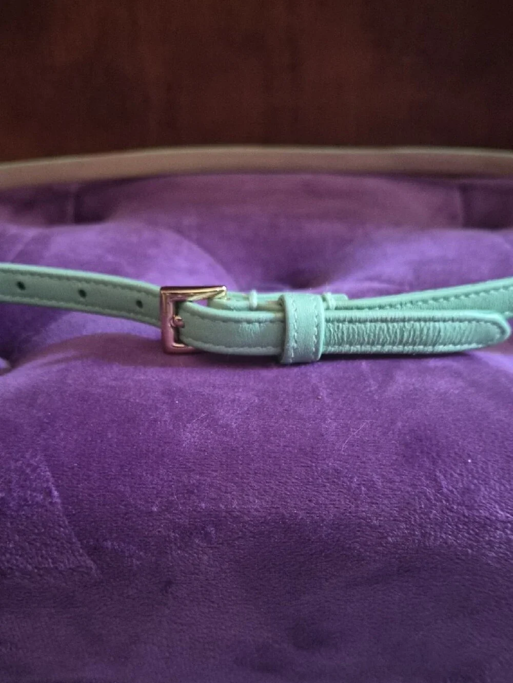 J. Crew Mint Green Slim Leather Belt with Gold Buckle Sz Small
